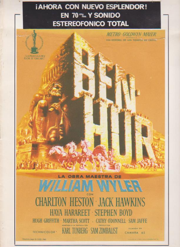 Ben Hur. Guía de MGM. (8 páginas) Programa grande pegado en portada