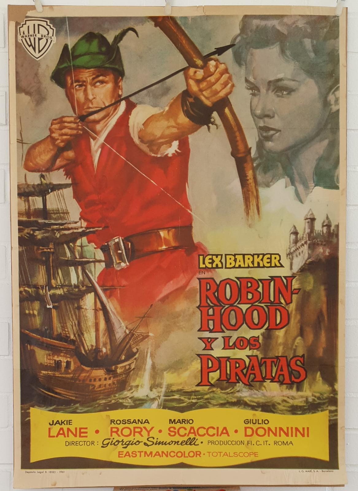 Robin Hood y los piratas. Cartel (100x70) de Estreno, 1961