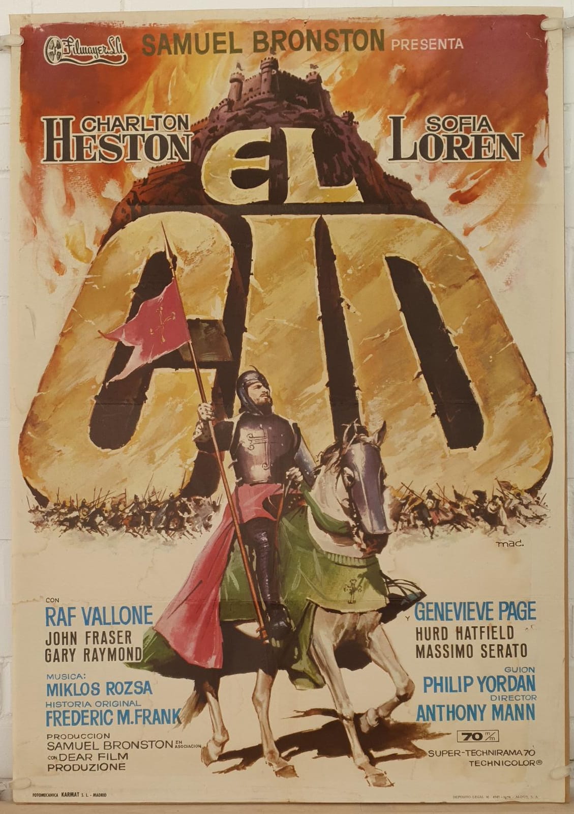El Cid. Cartel (100x70) de Estreno, Año 1972
