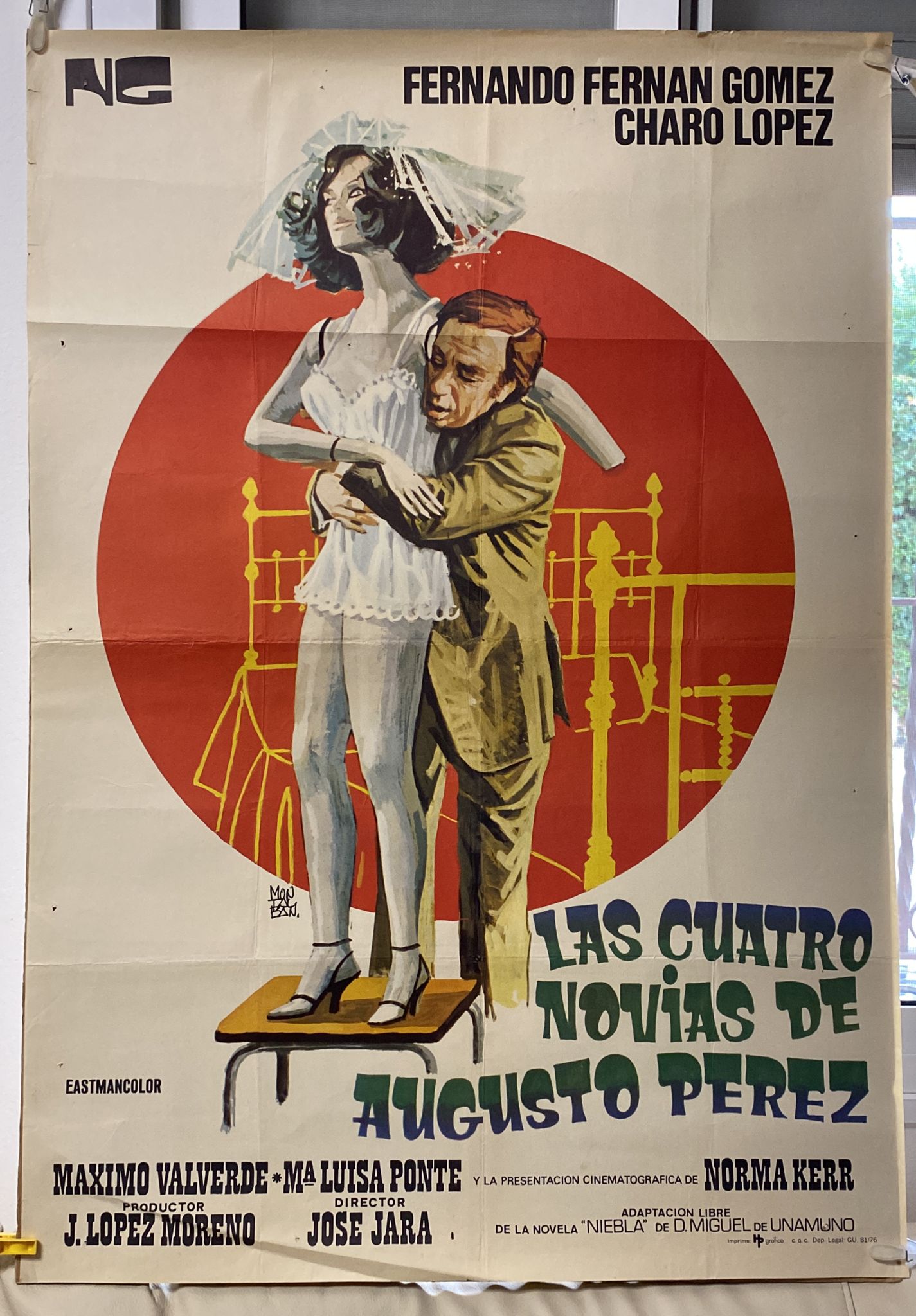Las cuatro novias de Augusto Pérez. Cartel (100x70) cartel de Estreno, 1976
