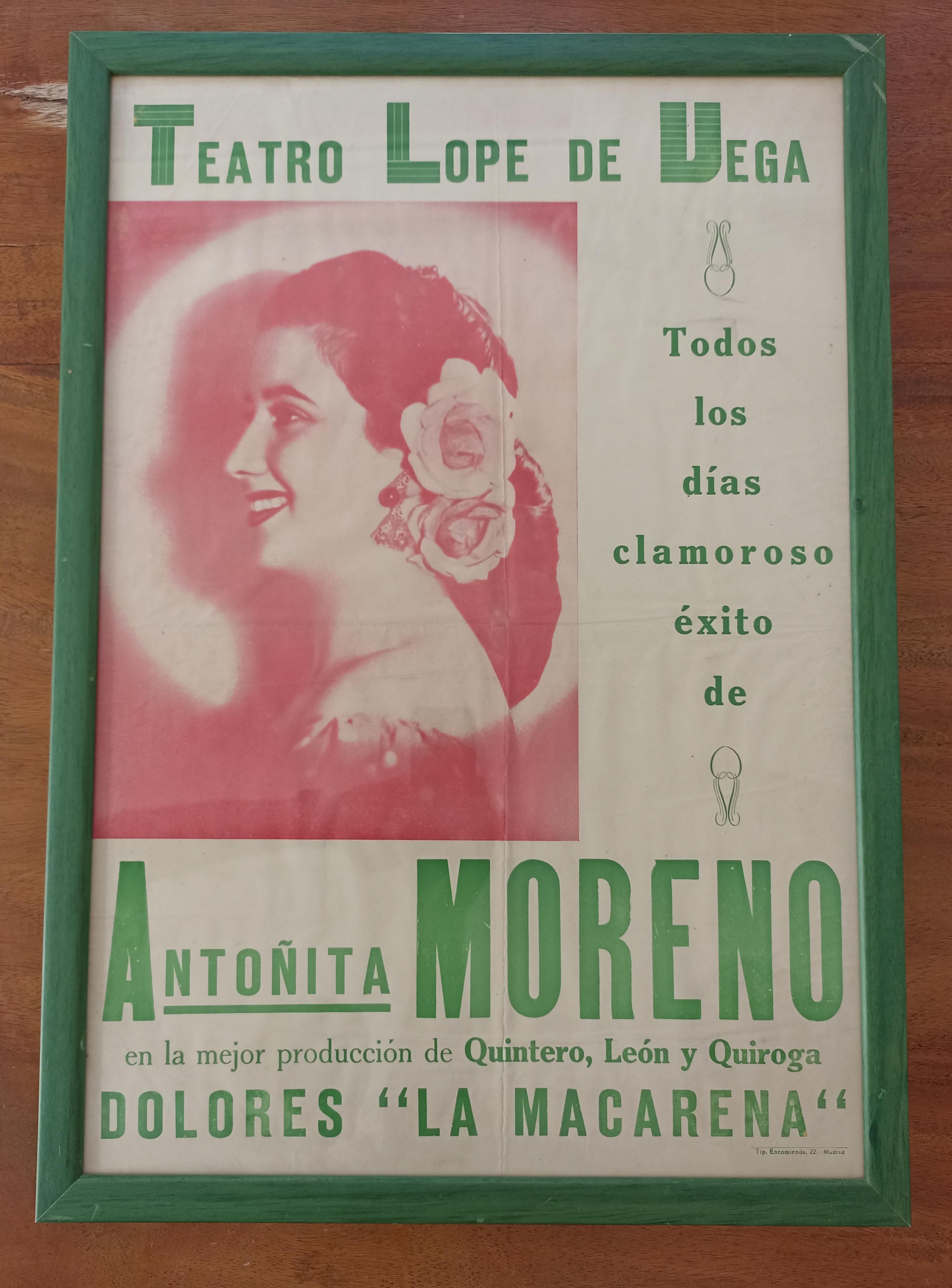 Antoñita Moreno en Dolores la Macarena. Cartel (68x48) Enmarcado y con cristal. Teatro Lope-
