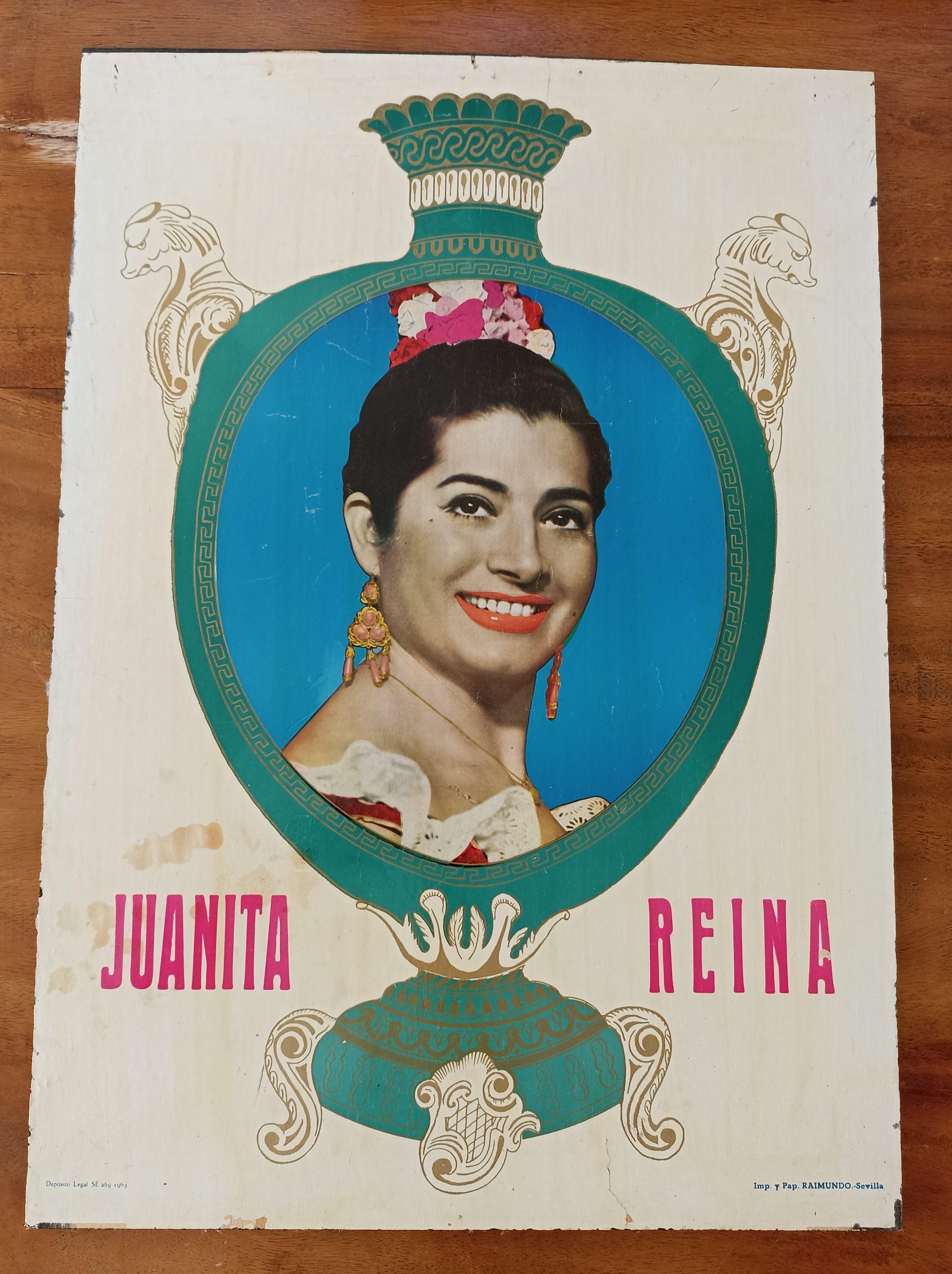 Juanita Reina. Cartel (70x50) pegado a tabla. Raimundo-Sevilla 1963