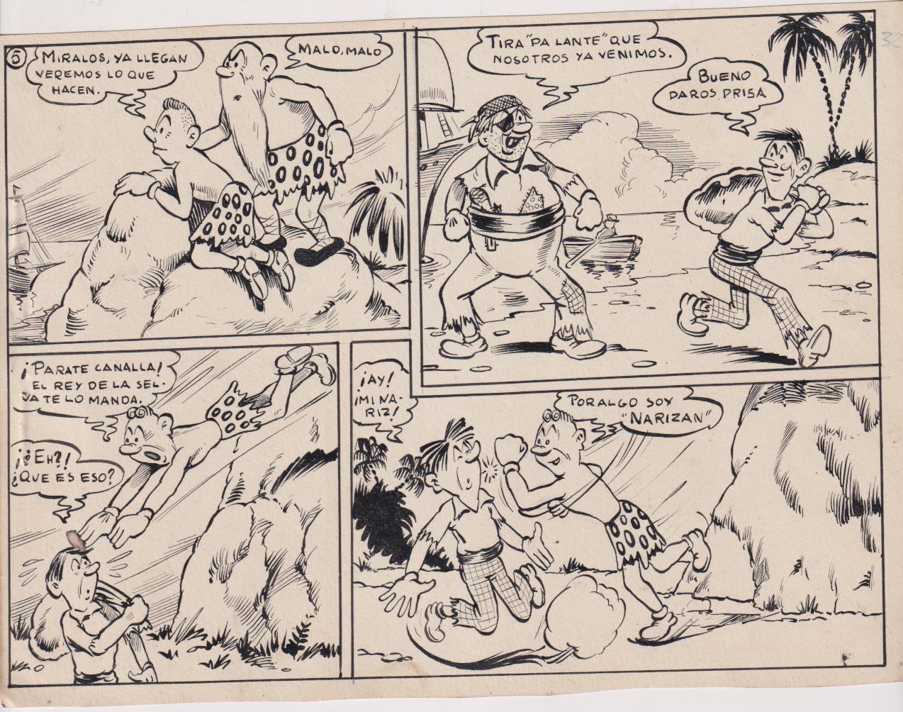 Narizán. Dibujos originales de Antonio Ayné Esbert 1946. Tebeo completo, 9 hojas más color. Nº 32 de la colección, Piratas en las Islas