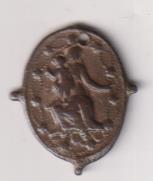 virgen del rosario. medalla (ae 23 mms.) R/ santo. siglo XVII-XVIII