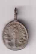 Virgen del Pilar. Medalla (AE 17 mms.) R/ Santa Bárbara. Siglo XVII-XVIII