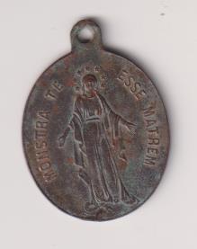 virgen, ley en latín. Medalla española (AE 35 mms.) asociación de las hijas de maría. Siglo XIX