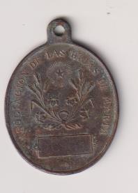 virgen, ley en latín. Medalla española (AE 35 mms.) asociación de las hijas de maría. Siglo XIX
