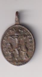 santa brígida (birgitta) medalla (AE 24 ) R/ dos nazarenos (?) arrodillados ante la cruz. Siglo XVII. Rara