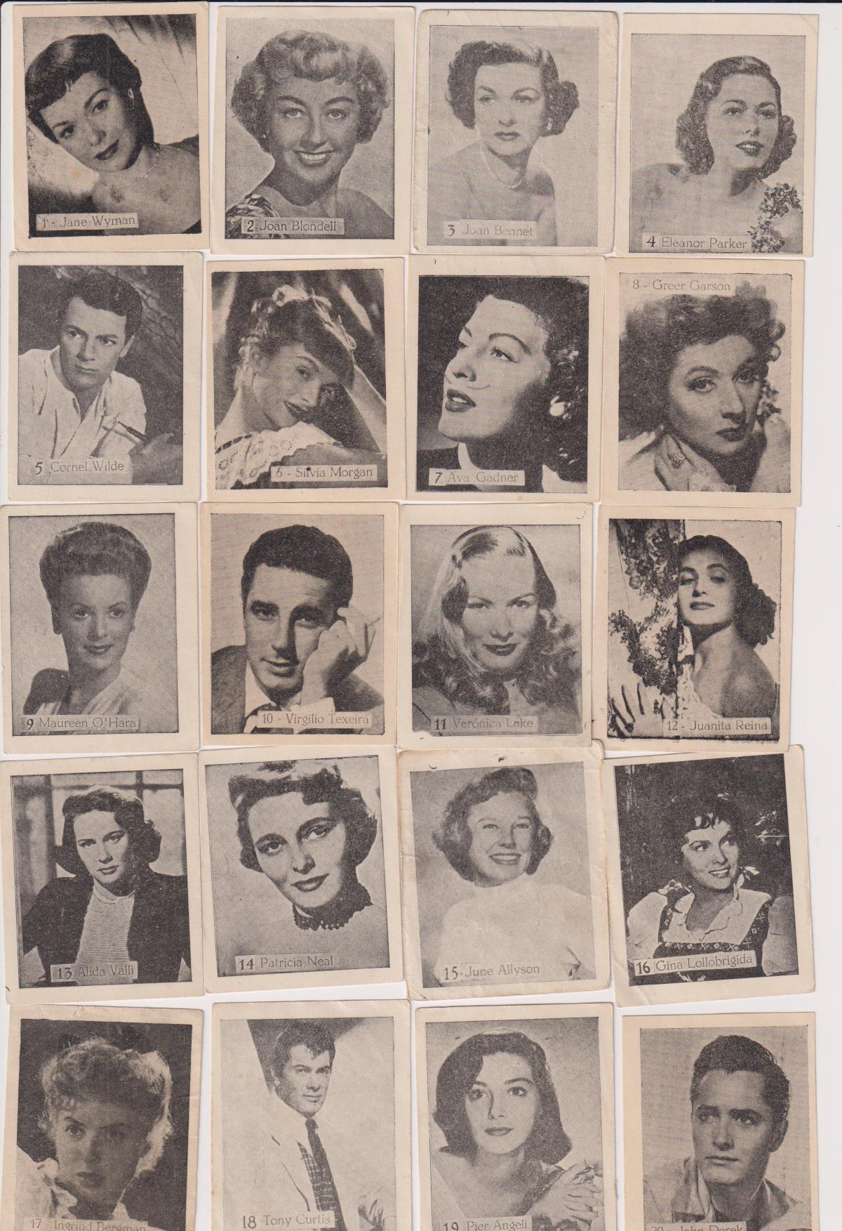 Artistas de Cine. Lote de 49 Cromos (6x5) del nº 1 al 49. Años 50