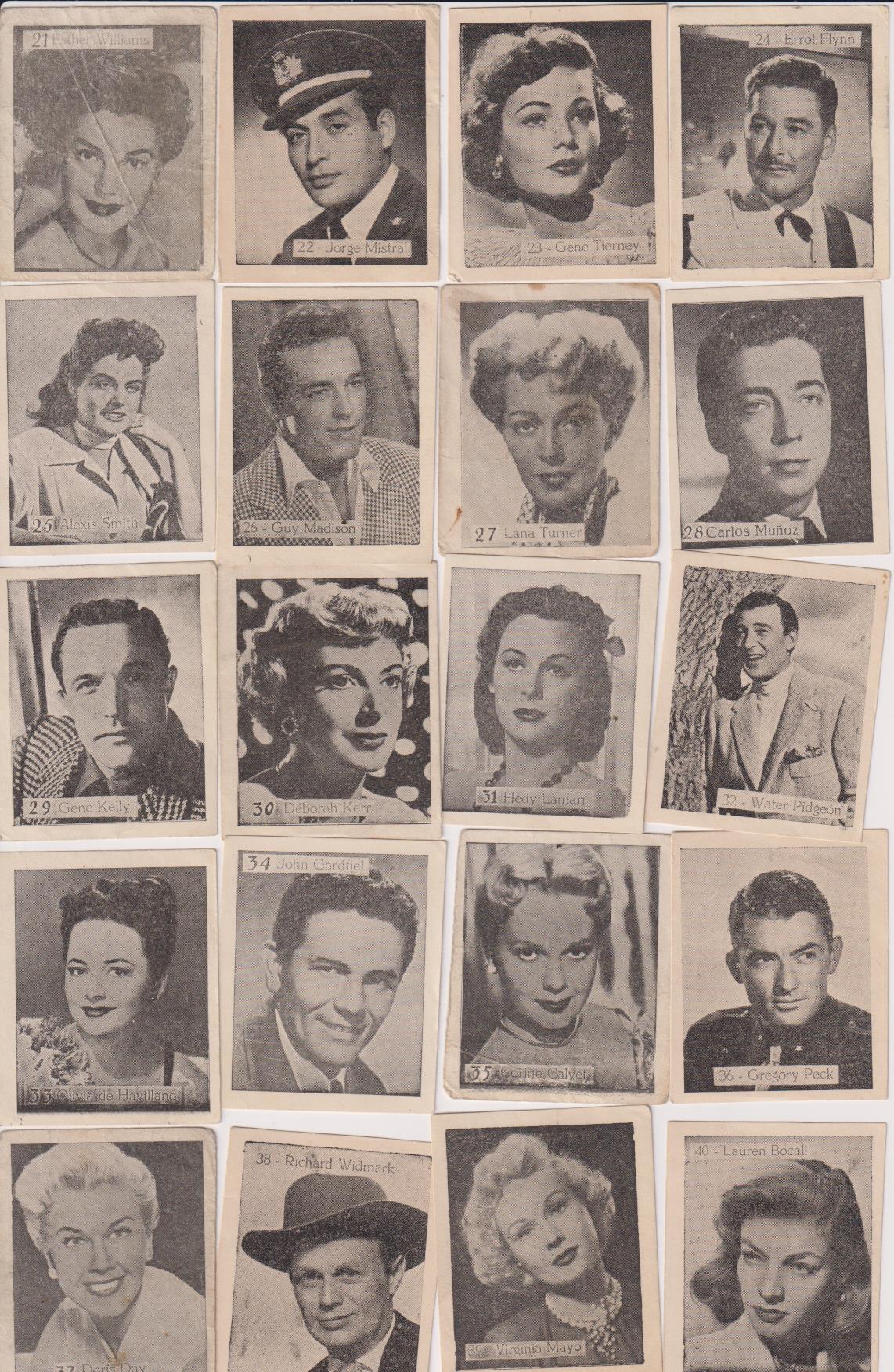 Artistas de Cine. Lote de 49 Cromos (6x5) del nº 1 al 49. Años 50