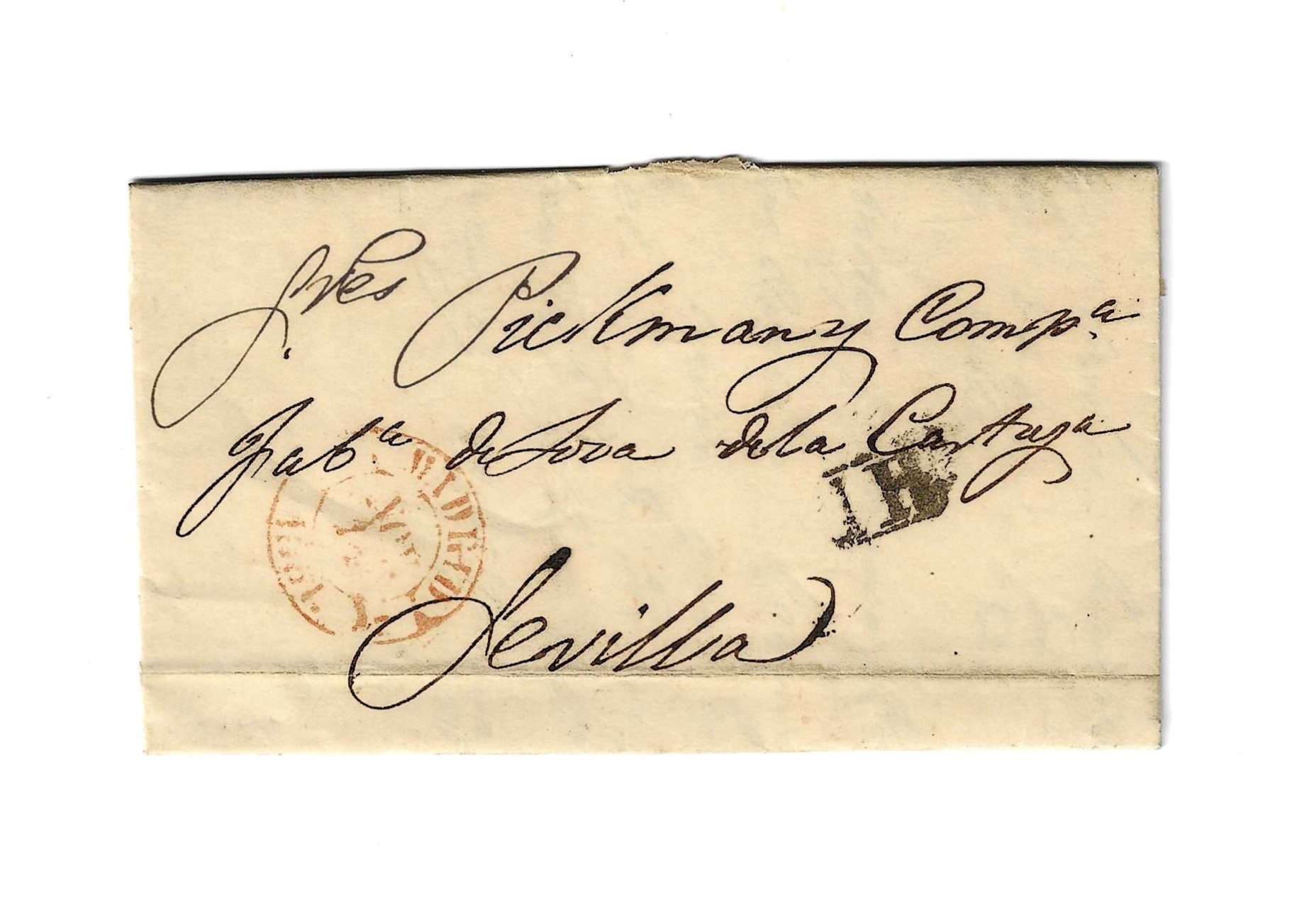Carta de Madrid a Sevilla del 14 Nov. 1851, con baeza 16 R. y porteo 1 N. , Fechador de llegada