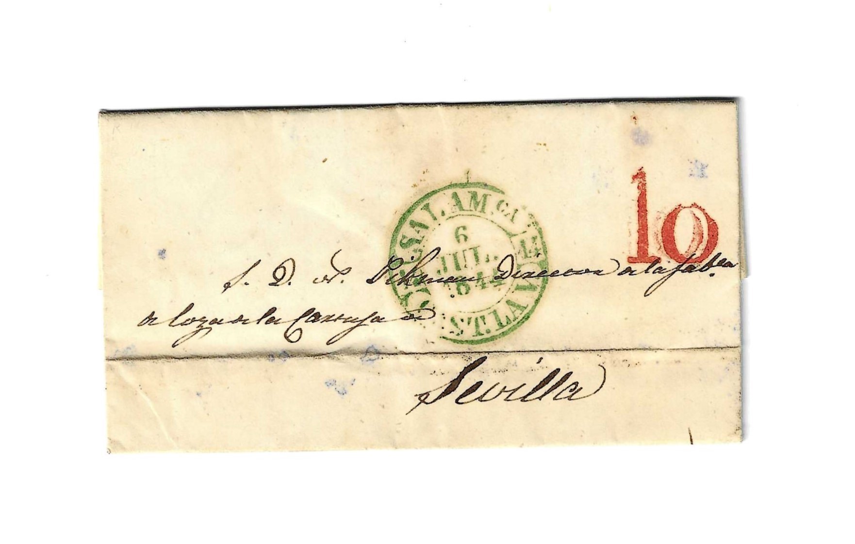Carta de SAlamanca a Sevilla del 6 Jul. 1844, con Baeza 8 V. y porteo 10 R.  Lujo
