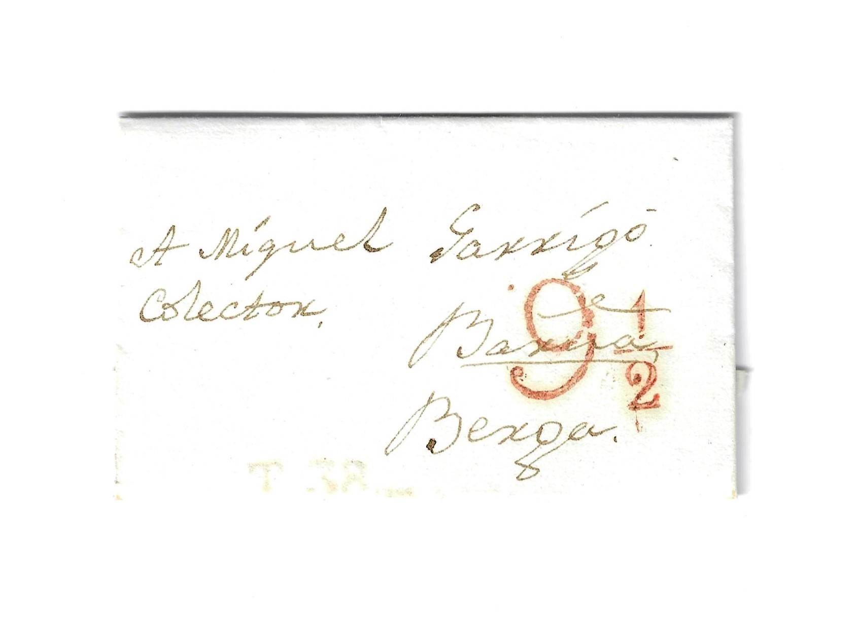 Carta de Tarrega a Berga del 27 May. 1832, con marca amarilo? y porteo 9 1/2 R.