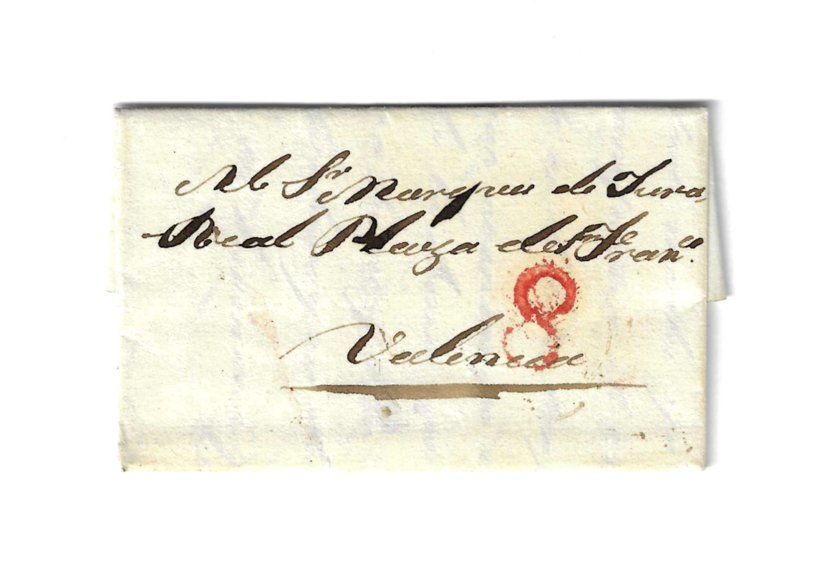 Carta de Madrid a Valencia, dirigida al marqués de Jura Real, del 13 may. 1831. (sin marca) Porteo 8 R.