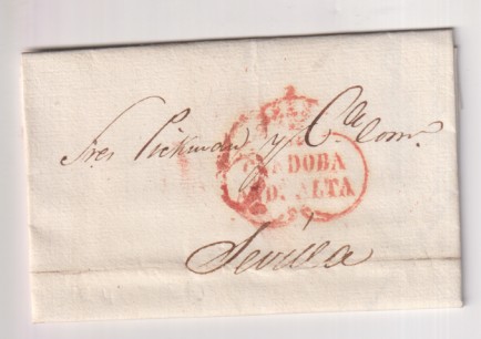 Carta de Córdoba (José Melendo) a Sevilla (M. Pickman) del 17 Oct. 1834 con marca 6R y porteo 6R. sobre la marca.