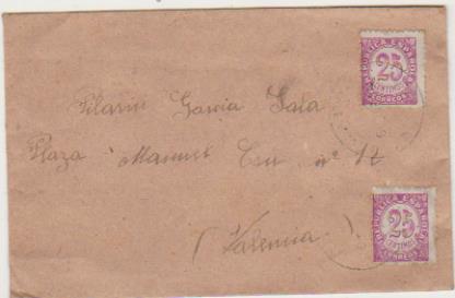 Carta de Montesa a Valencia de 1938? Franqueada con par de Edifil 749