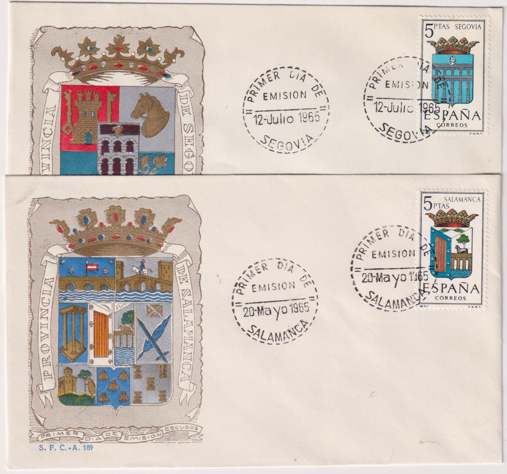 Edifil 1635 y 37. Salamanca y Segovia. Sobres Primer Día 1965