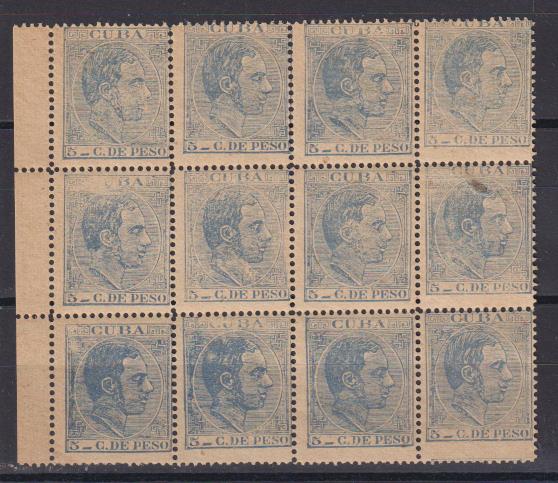 1882-83. Cuba. 5 cts. de Peso. Edifil 71 ** Bloque de 12