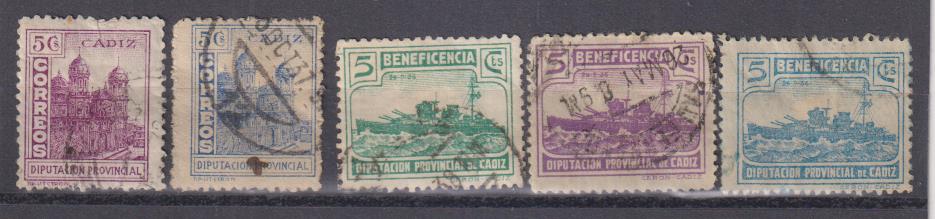 Cádiz Diputación Provincial. 5 sellos usados. Guerra Civil