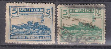 Cádiz. Beneficencia. Guerra Civil. 2 sellos usados