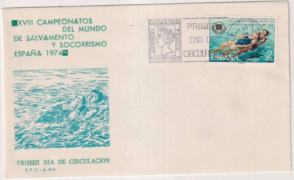 Sobre Primer Día. XVIII Campeonatos del Mundo de Salvamento y Socorrismo, España 1974
