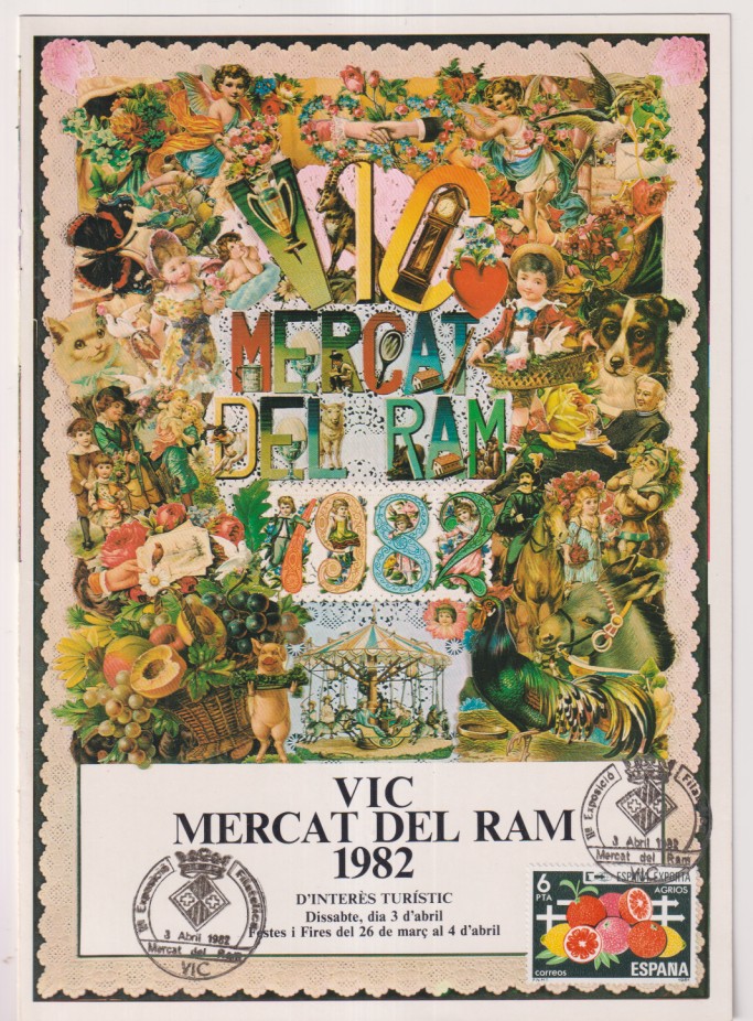 Vic mercat del ram 1982. con sello y doble matasellos primer dia