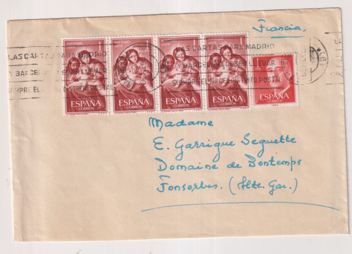Sobre de Barcelona a Fonserbes (Francia) del 16 Ene. 1971