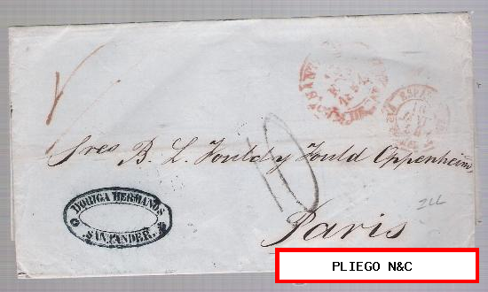 Carta de Santander a París. De 13-enero 1854. Fechador Baeza 14 R