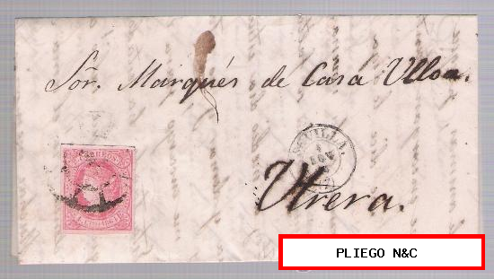 Carta de Sevilla a Utrera. De 3-Novi-1864. Franqueado con sello 64 y fechador negro