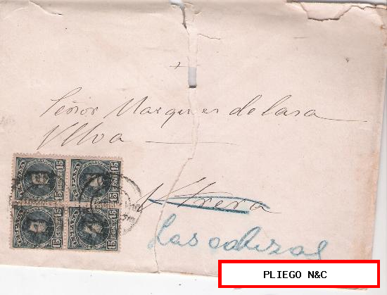 Carta de Sevilla a Las Cabezas. De 1 de Junio 1903. Franqueado con bloque de cuatro del 244