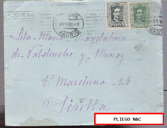 Carta de Madrid a Sevilla. De 4 Noviembre 1930. Franqueado con sellos 314 y 315