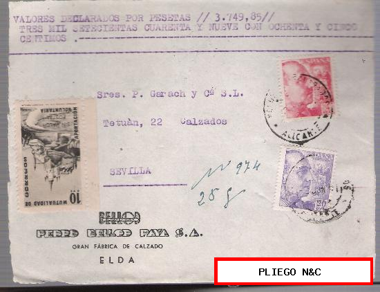 Carta con membrete de Elda a Sevilla. De 1951