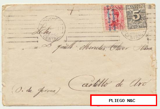 Carta de Madrid a Castillo de Aro. Franqueada con sellos 598 y 592