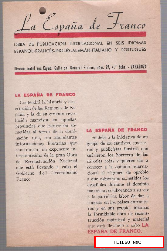La España de Franco. Folleto doble de publicidad del libro
