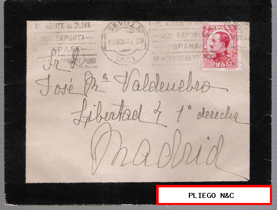 Carta de Sevilla a Madrid. De 13 Noviembre 1930. Franqueado con sello 495