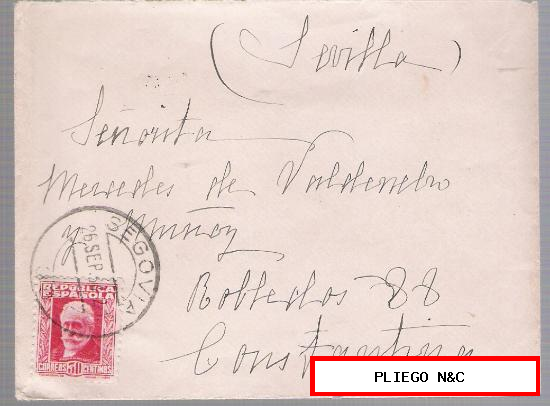 Carta de Segovia a Constantina. De 26 de Septiembre 1934. Franqueada con sello 659
