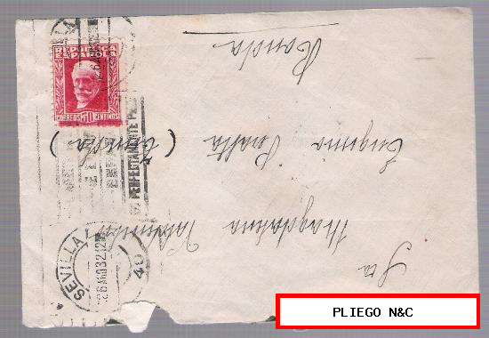 Carta de Sevilla a Ronda. De 26 Agosto 1932. Franqueado con sello 659