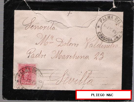 Carta de Palma del Río a Sevilla. De 1 de Abril de 1929. Franqueado con sello 317