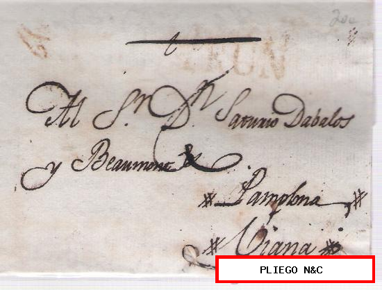 Carta de Lesaca a Viana. De 11 de Septiembre 1825. Con marca de YRUN 5 Marrón