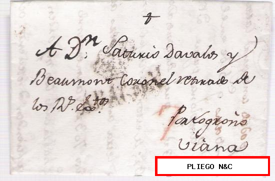 Carta de Zaragoza a Viana (por Logroño) De 24 de Enero de 1820. Con marca 23 N y 7 rojo