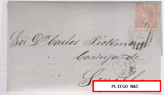 Carta de Córdoba a Sevilla de 20 Octubre 1868. Franqueado con sello 96