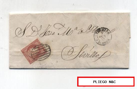 Carta de Trujillo a Sevilla. De 9 Octubre 1857. Franqueado con sello 48, Matasello parrilla N y fechador