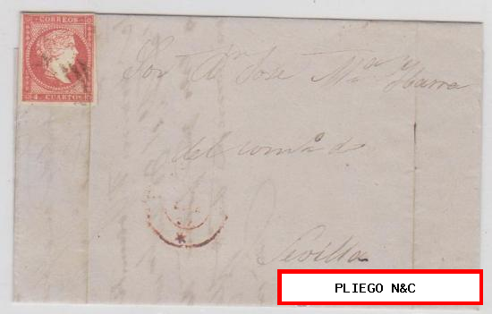Carta de Valencia a Sevilla de 15 Enero 1857. Franqueado con sello 44, matasello parrilla y fechador