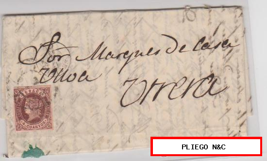 Carta de Sevilla a Utrera de 17 Agosto1863. Franqueado con sello 58A, matasello rueda de carreta