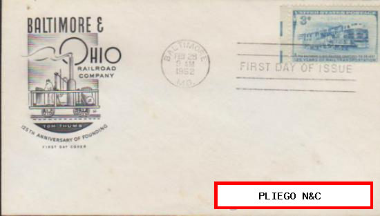 Sobre primer día. Baltimore & Ohio Rail Road Company. Matasello Baltimore 28 Feb. 1952