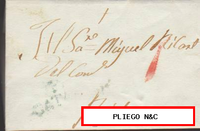Carta de Vich. Del 27 Junio 1844. Con Baeza 8 y porteo 6 rojo