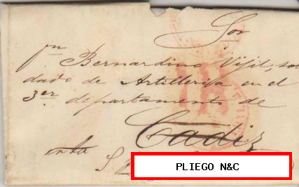 Carta de Sevilla a San Fernando del 31 Jul. 1849. Con Baeza 29 R. y marca de porteo 1R