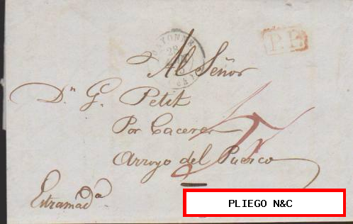Carta de Bayona a Arroyo del Puerco del 28 Nov. 1845. matasellos de Bayonne y P.P.