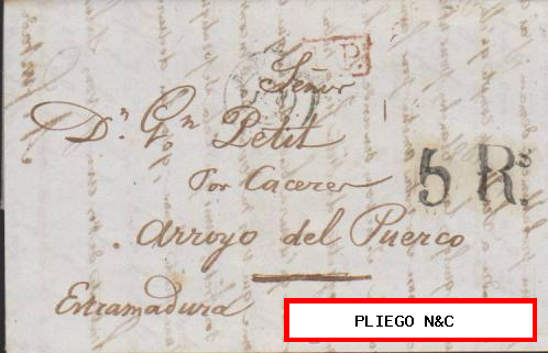 Carta de Bayona a Arroyo del Puerco del 24 Junio 1845. Fechador francés, P.P. rojo
