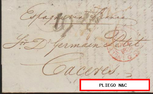 Carta de Londres a Cáceres del 25 Oct. 1838. Fechador de Londres, porteo 10 Rs.